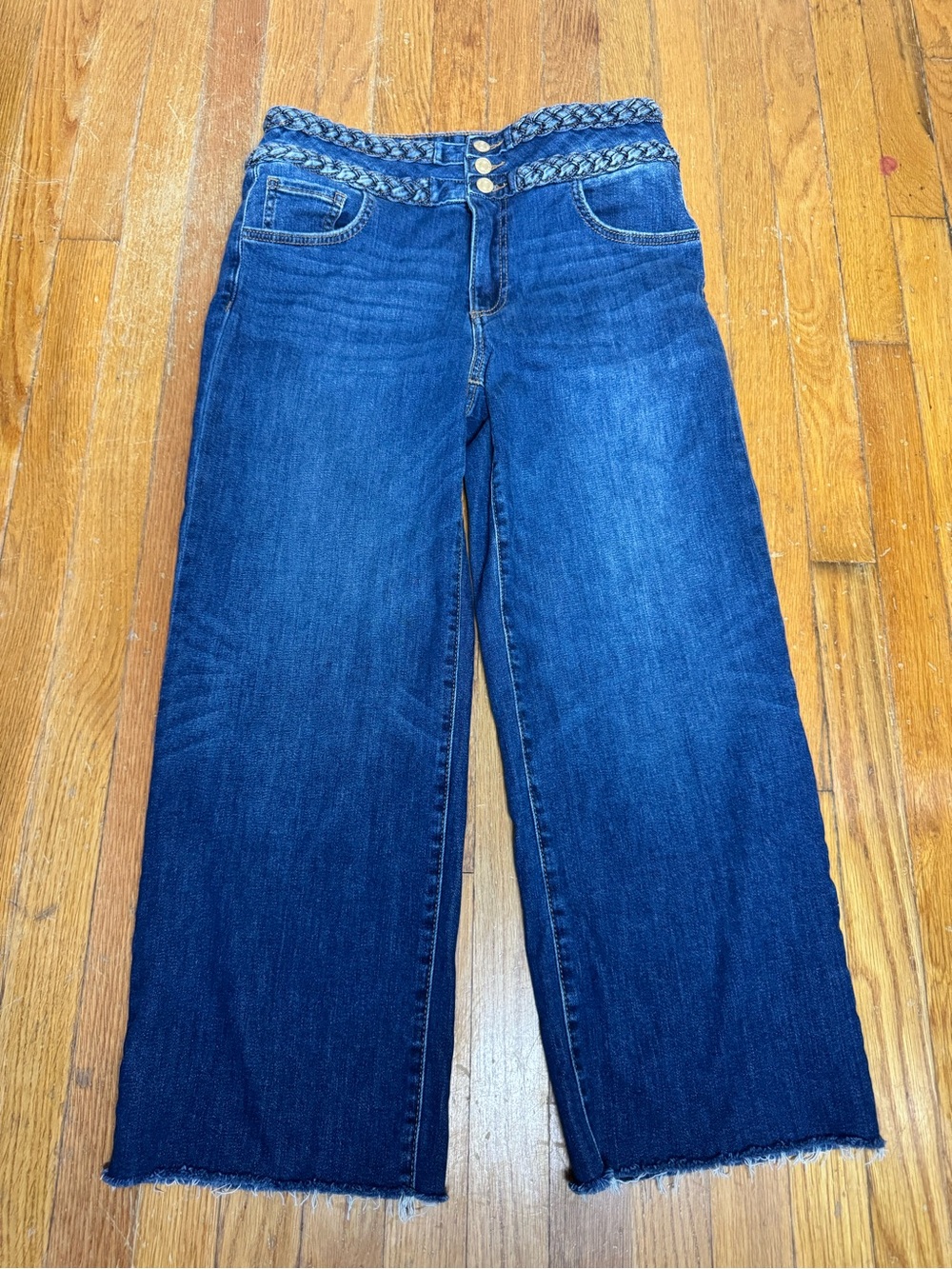 Kut from the Kloth Braided-Waist Wide Leg Dark Blue Jeans